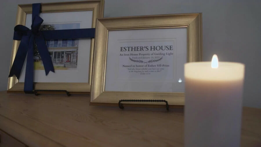 A plaque acknowledging Esther's House.